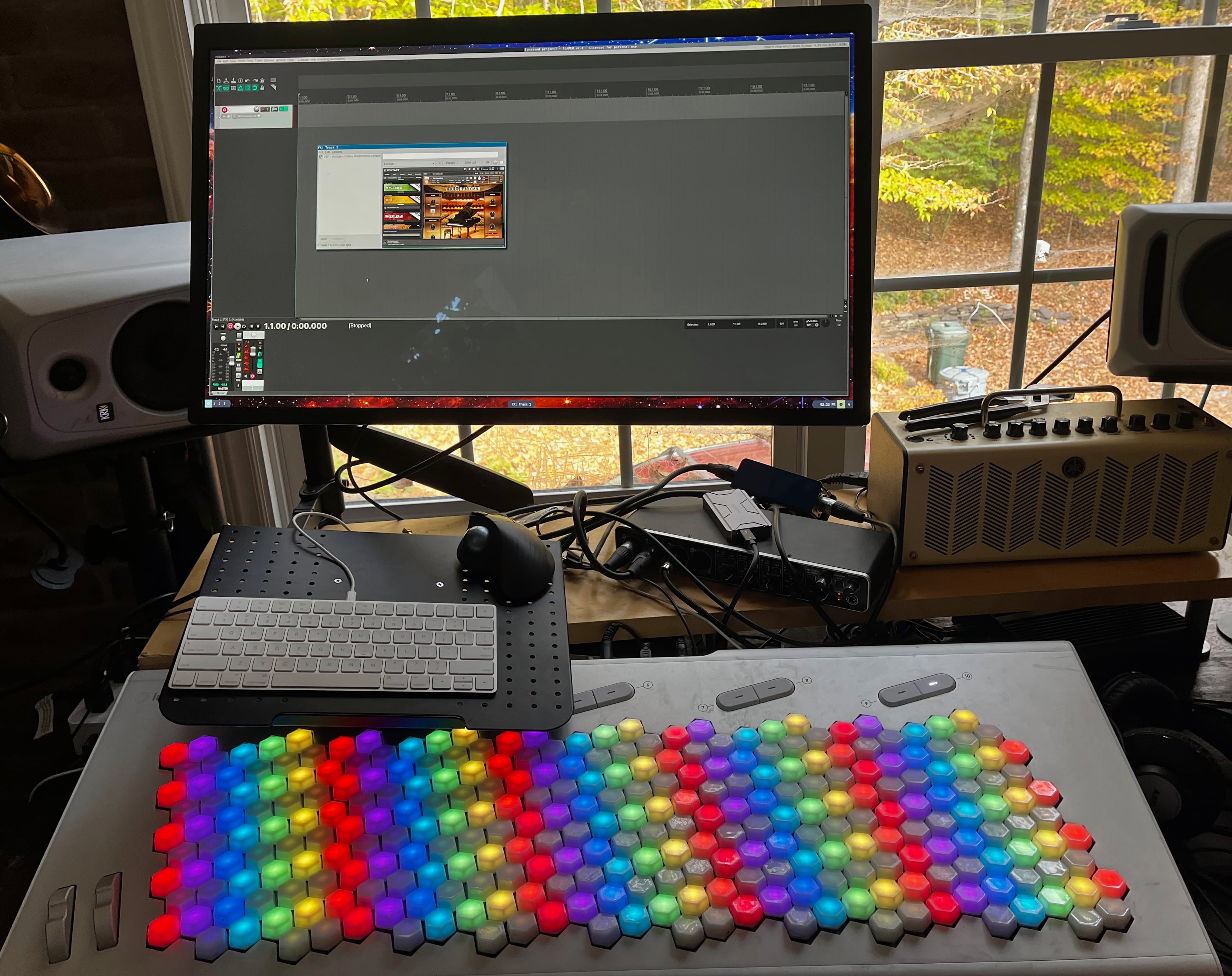 A photo of my NixOS recording setup with Kontakt running in REAPER